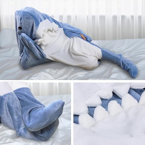 Miniatura 4 de Manta de tiburón para adulto, manta de tiburón súper suave y acogedora con capucha, saco de dormir con capucha para adulto, manta de tiburón