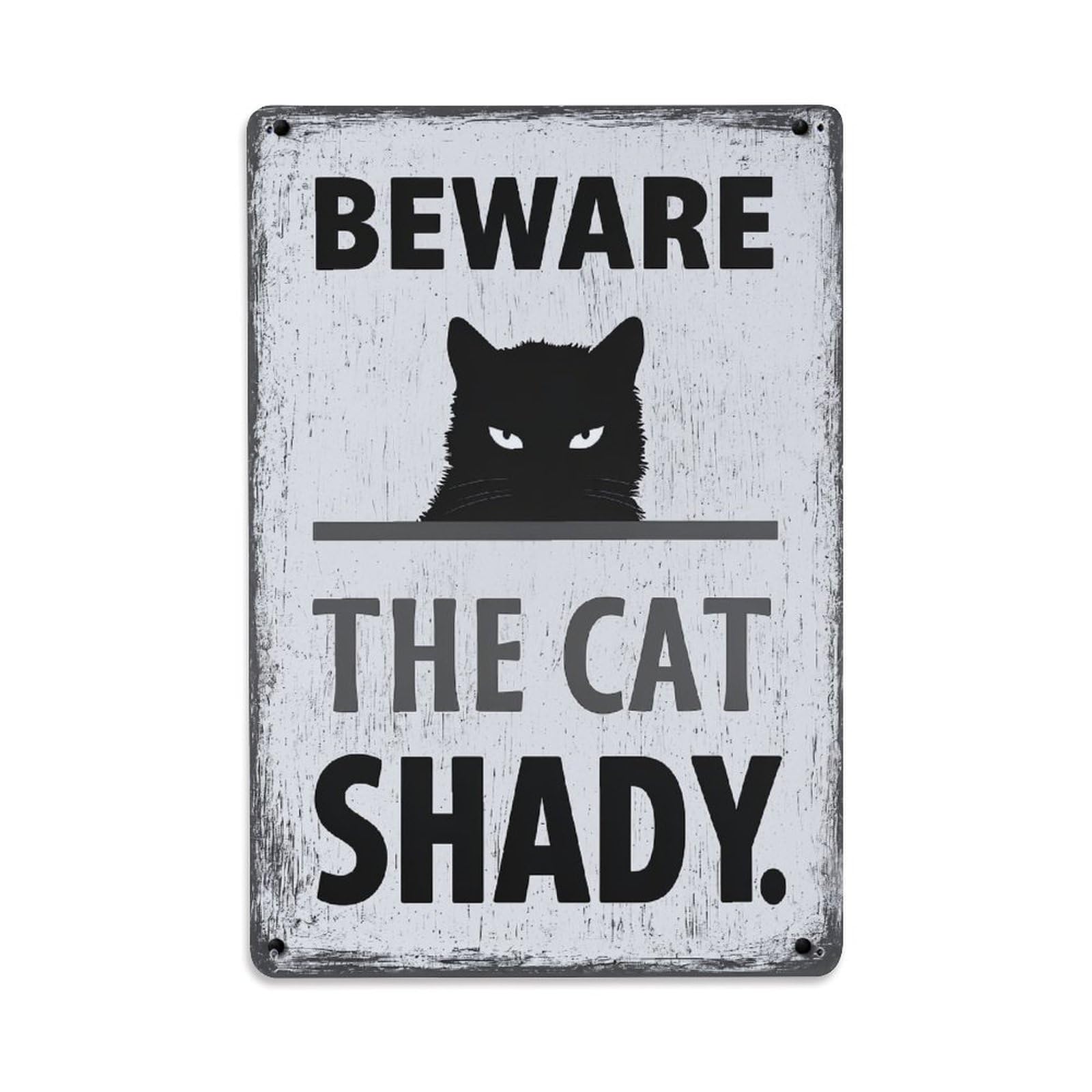 Jdfenggu Vintage Beware The Cat Shady Sign Retro Metal Tin Sign, Metal Poster For Bar, Home, Man Cave, Kitchen, Laundry Room Art Decor 8X12 Inch