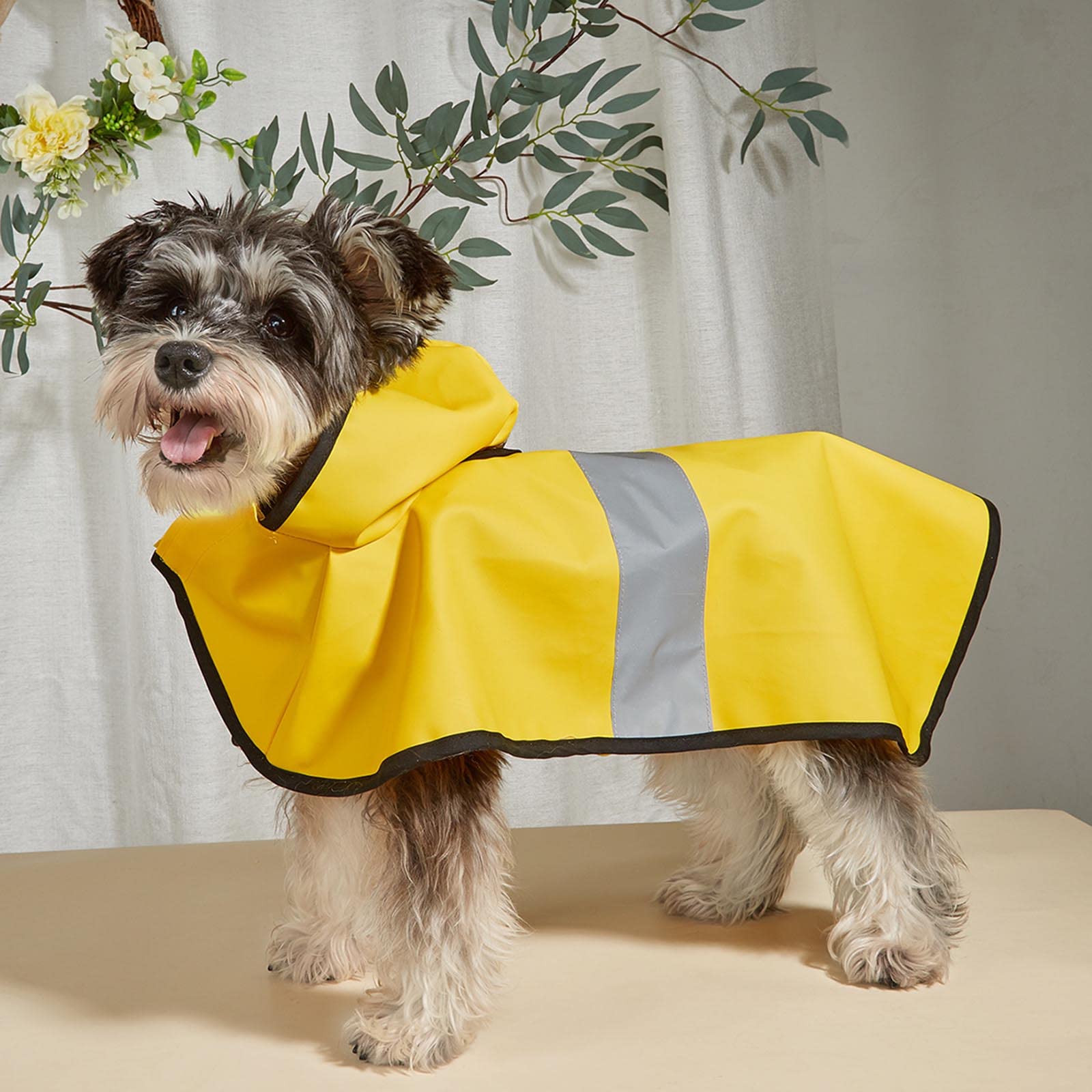 JUSHZ Impermeabile Cane Impermeabile per Cani Taglia Grande Taglia Media Taglia Piccola Poncho con Cappuccio Striscia Riflettente (S,Yellow)