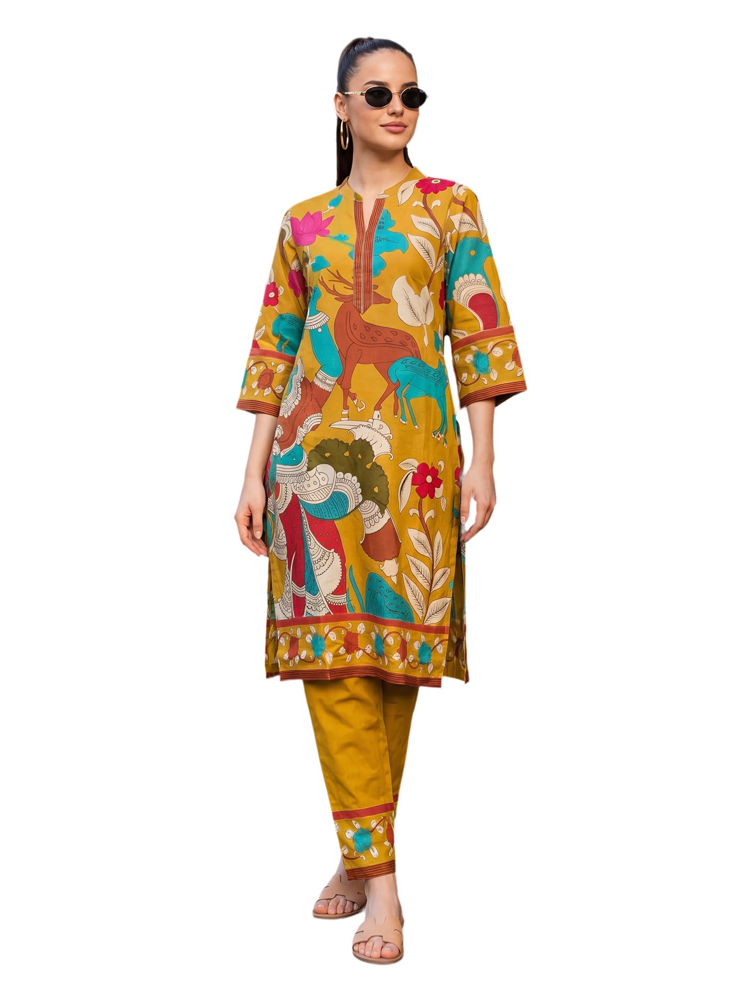 Women Pure Cotton Printed Straight Kurta Set with Palazzo Pants - Ethnic Wear | Co Ord Set For Women Stylish-image-13
