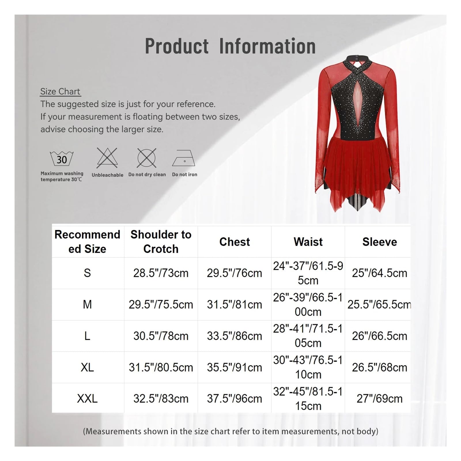 Body Pattinaggio Vestito da Pattinaggio su Ghiaccio con Strass Scintillanti da Donna, Body da Danza, Patchwork, Orlo Irregolare, Manica Lunga, Abbigliamento da Ballo lirico(Deep Red,S)