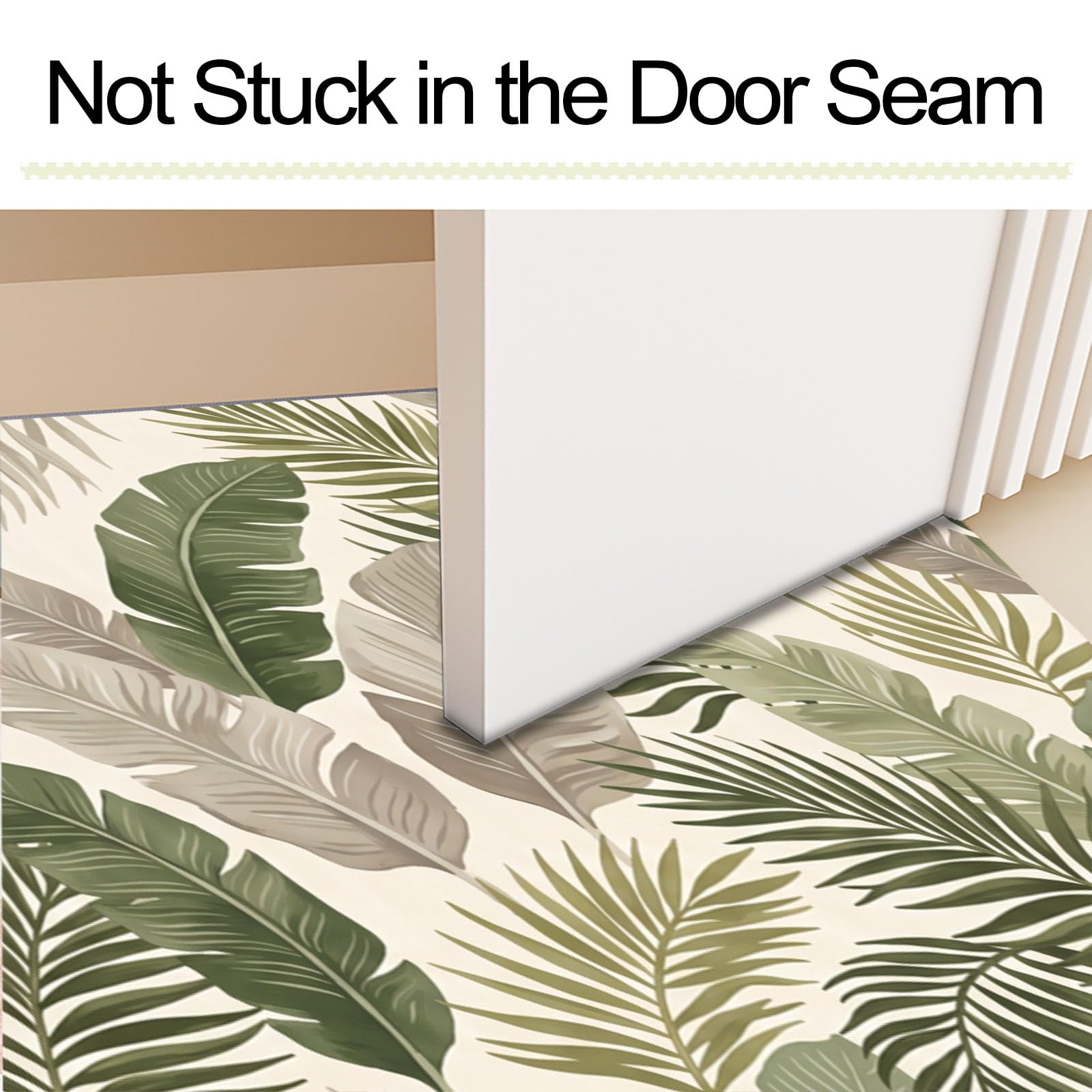 Zerbino Trappola Sporco Foglie Tropicali Retrò, 90X150Cm, Tappetino Antiscivolo Lavabile Eleganti Piante Da Campagna, Zerbino Interno Morbide Assorbenti Per Corridoio Ingresso Porta, Beige