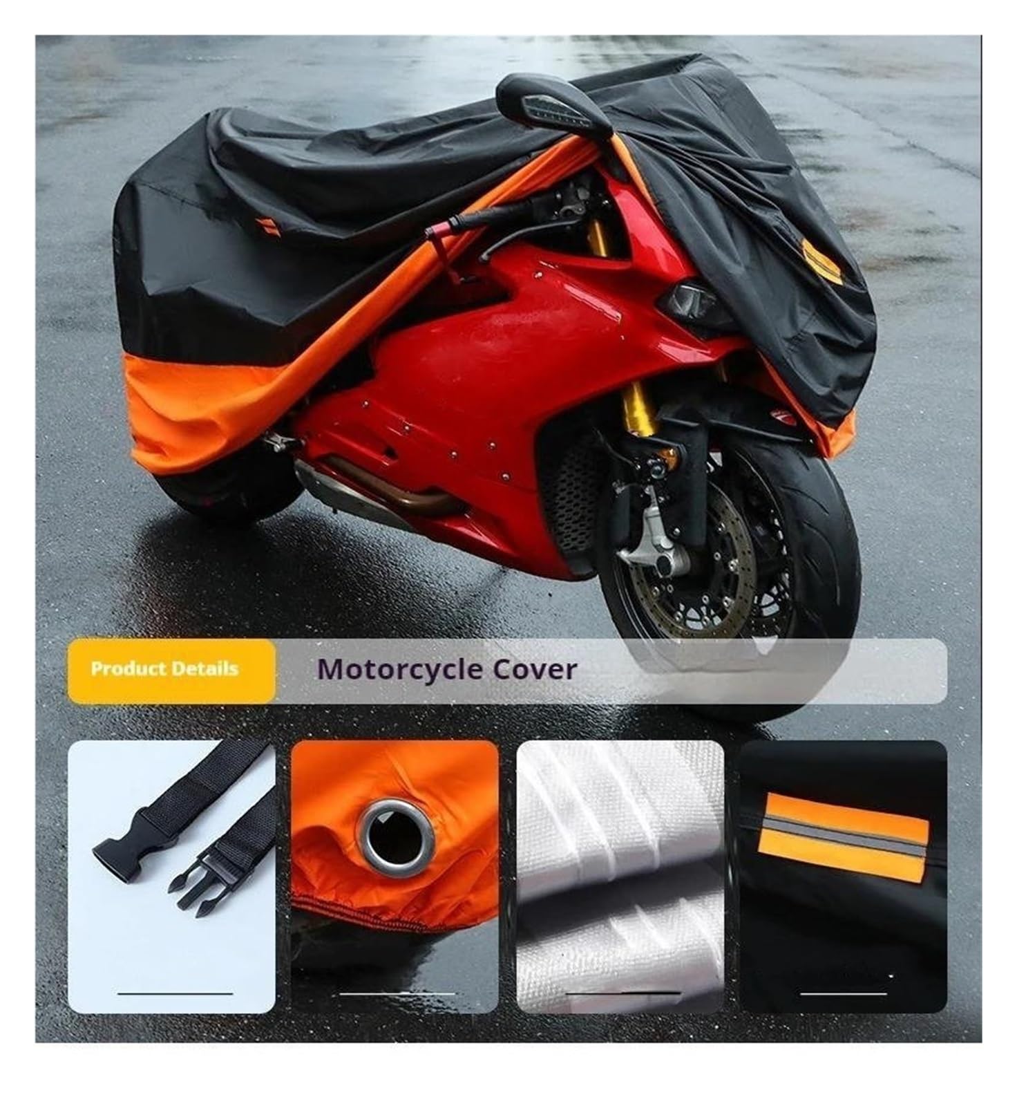 Funda Impermeable Motocicleta Funda Impermeable Y Resistente Al Polvo Moto Tiras Reflectantes para Cerrar Agujeros Bolsa De Almacenamiento para R7(Naranja,3XL)