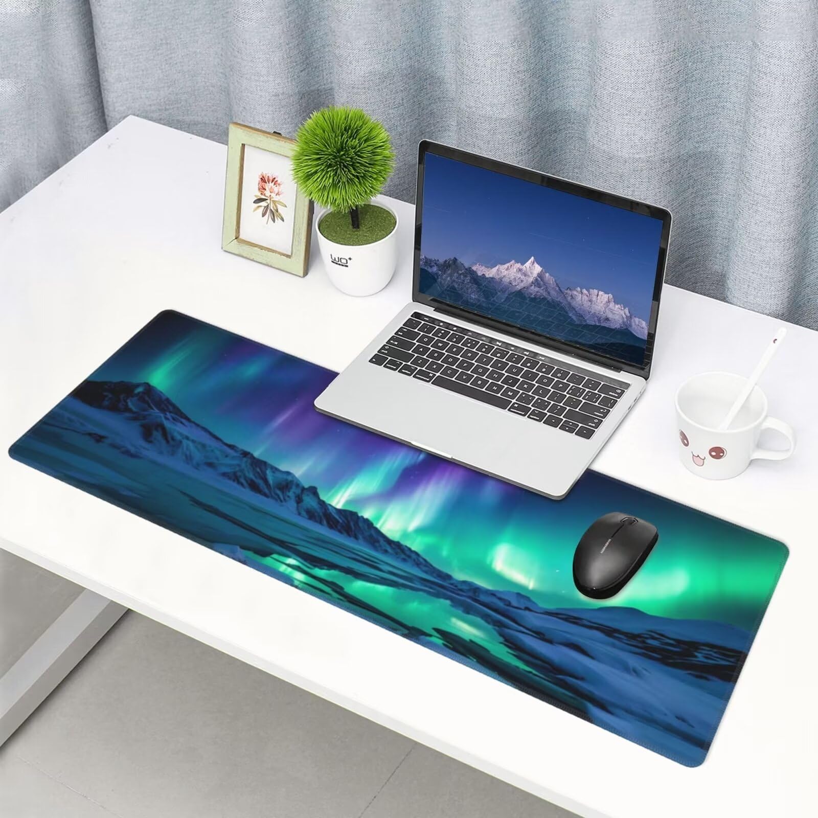 Tappetino Mouse, Tappetino Mouse Gaming Grande XXL 1500x800x3mm Tappetino Scrivania Mouse Pad, Base in Gomma Antiscivolo, Bordi Cuciti,Lavabile, Mousepad per Ufficio e Gaming (Paesaggio aurora) R-372