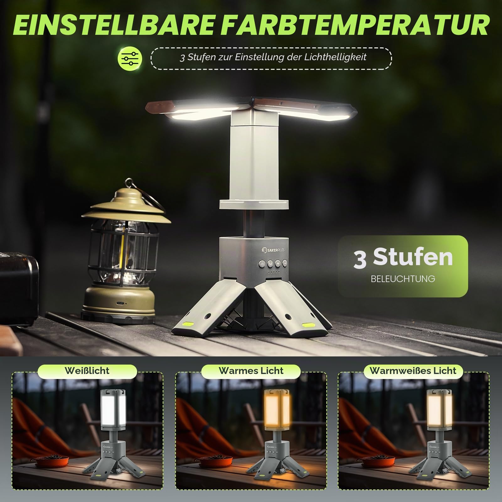 SakerPlus Teleskop Camping Laterne, 14000mAh Wiederaufladbare Campingleuchten mit Tragbarem Netzteil, Dimmbare Magnetische Zeltlampen 6000 Lumen Außenarbeitsbeleuchtung für Wandern, Camping