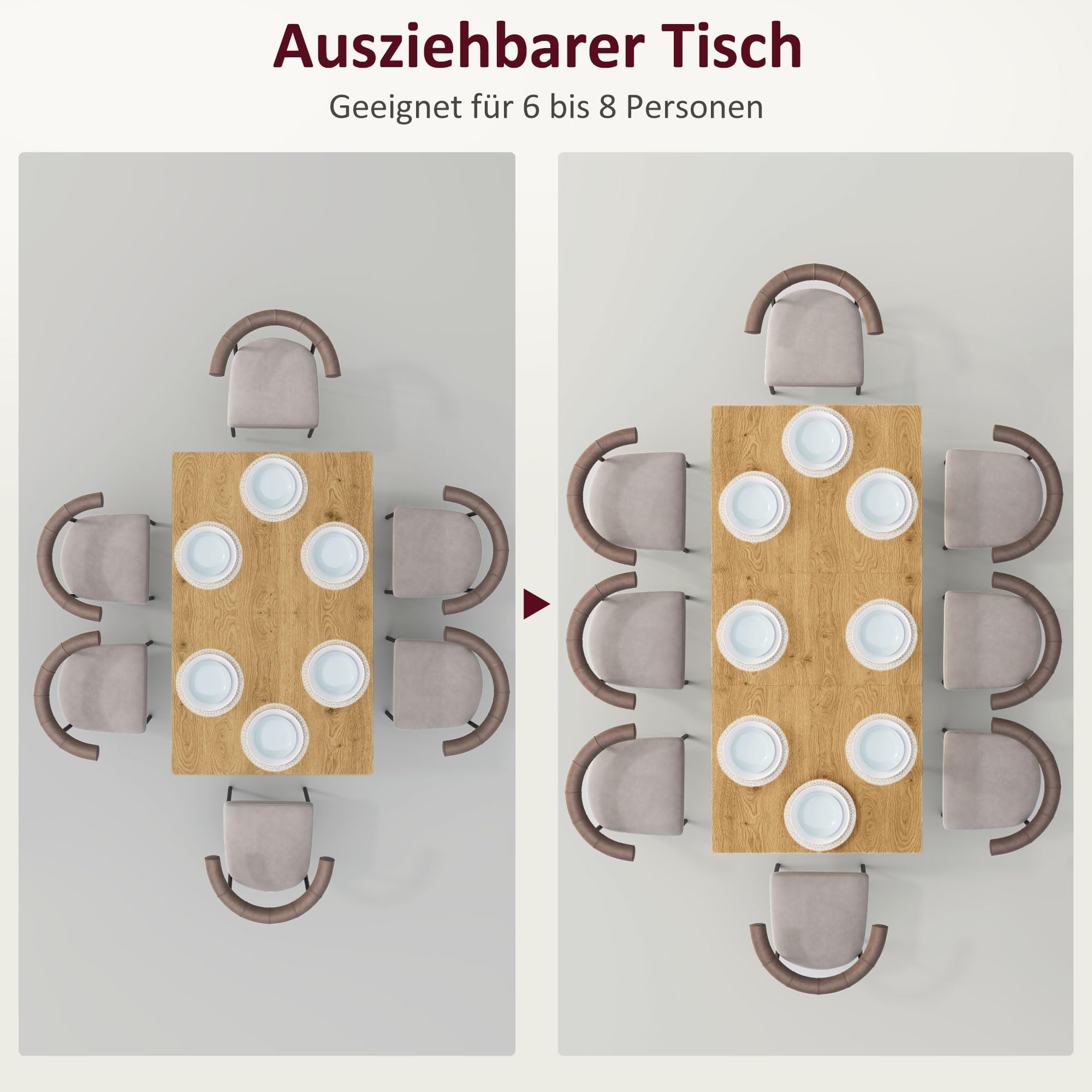HOMCOM Esstisch ausziehbar rechteckig Küchentisch für 6-8 Personen mit Holzoptik, Schiebeschienen und Verriegelungen Esszimmertisch, Naturholz, 120-160 cm