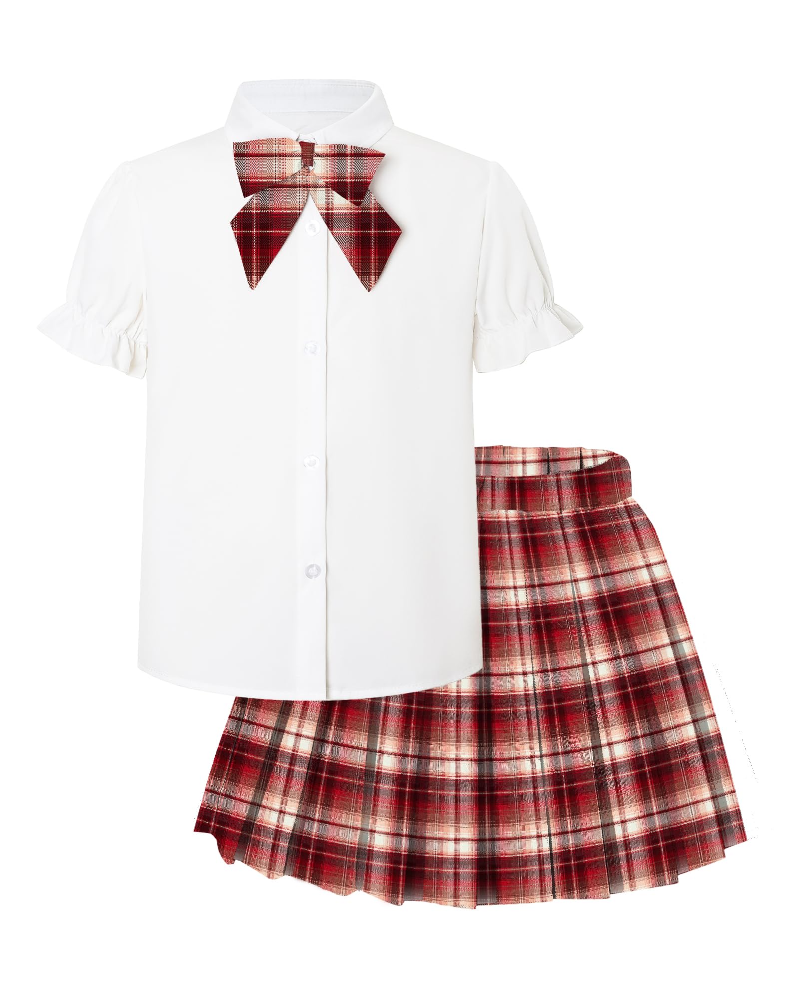 Girls JK Uniform Outfit, Shirt with Bow &amp; Pleated Skirt,4T-16Y