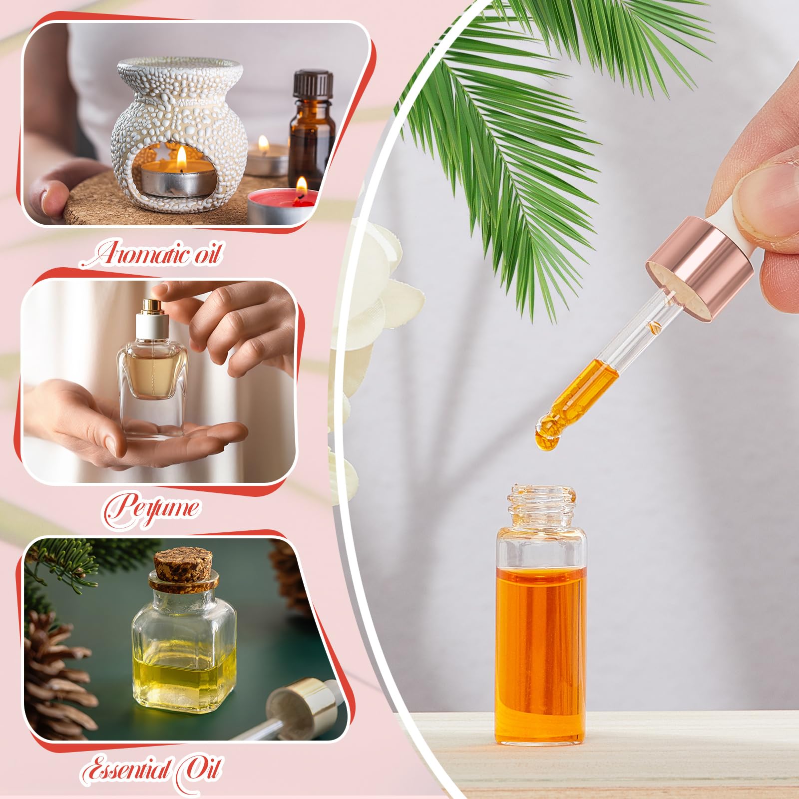 Didaey Lot de 200 mini flacons compte-gouttes en verre avec couvercle pour voyage, huiles essentielles, échantillons liquides et parfums (or rose, 5 ml)