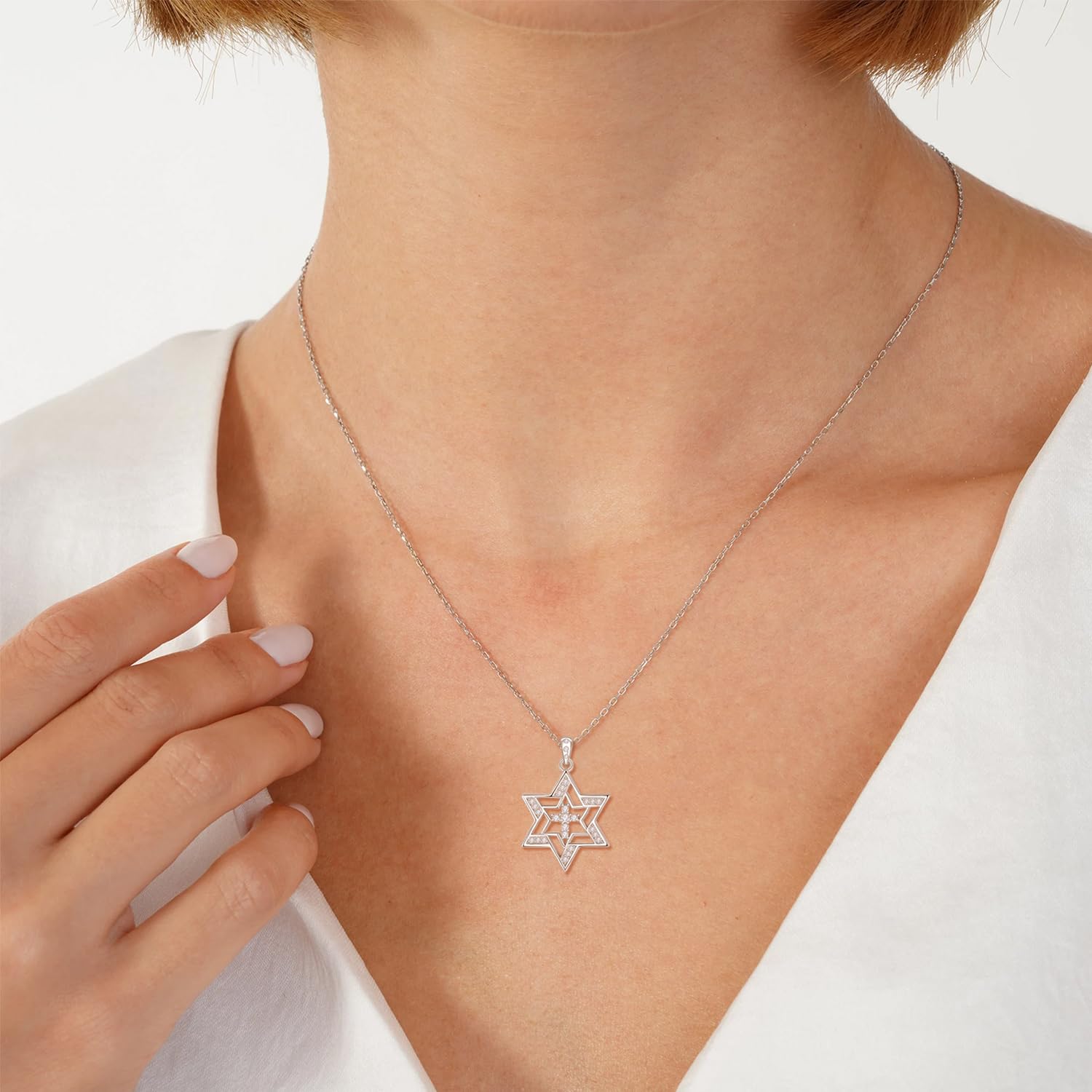 TANGPOET Collana a forma di stella di David, in argento sterling 925, con zirconia cubica, ciondolo a forma di stella di David, idea regalo per donne e ragazze, Argento sterling