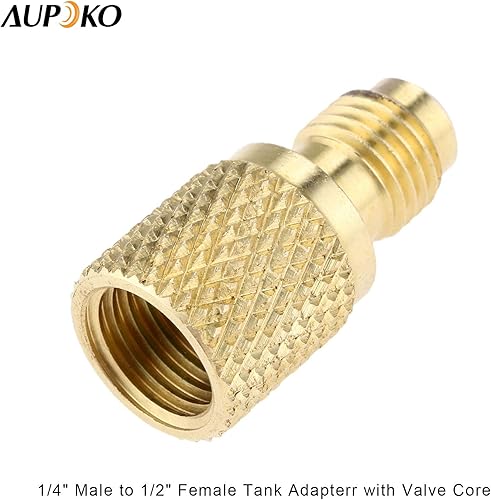Miniatura 2 de Adaptador de latón R134A, adaptador de tanque refrigerante hembra de 1/4 "macho a 1/2" hembra con núcleo de válvula, se adapta al sistema