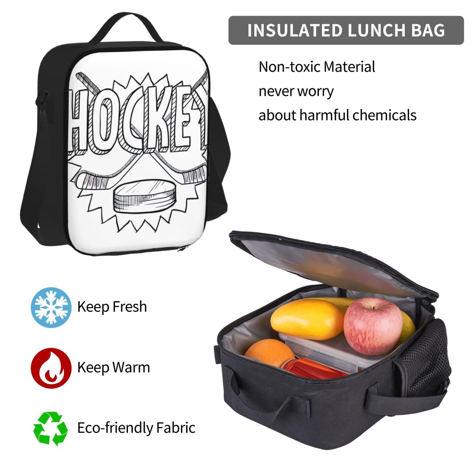 Sac à dos de grande capacité pour crosse de hockey - Sac à déjeuner, trousse à crayons - Ensemble de 3 pièces, pour l'école secondaire, Hockey, Taille unique