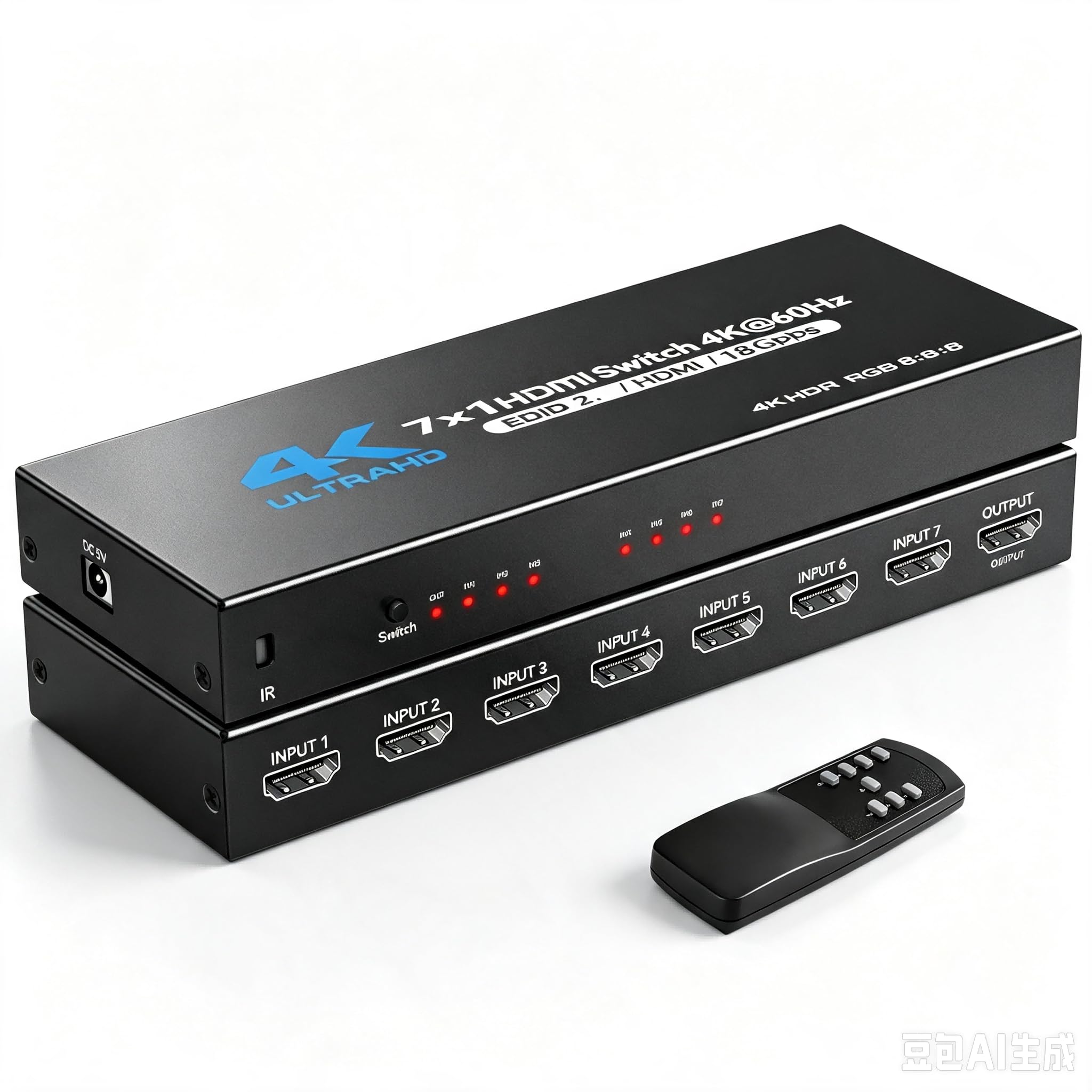 Switch HDMI 7 in 1 Out 4K @ 60Hz, 7x1 HDMI Switcher con telecomando IR, 7 porte HDMI Selector Box Supporto HDMI2.0, Dolby Vision/Atmos, HDR10 per Box, Switch, PS5/4, Roku, Fire -Stick