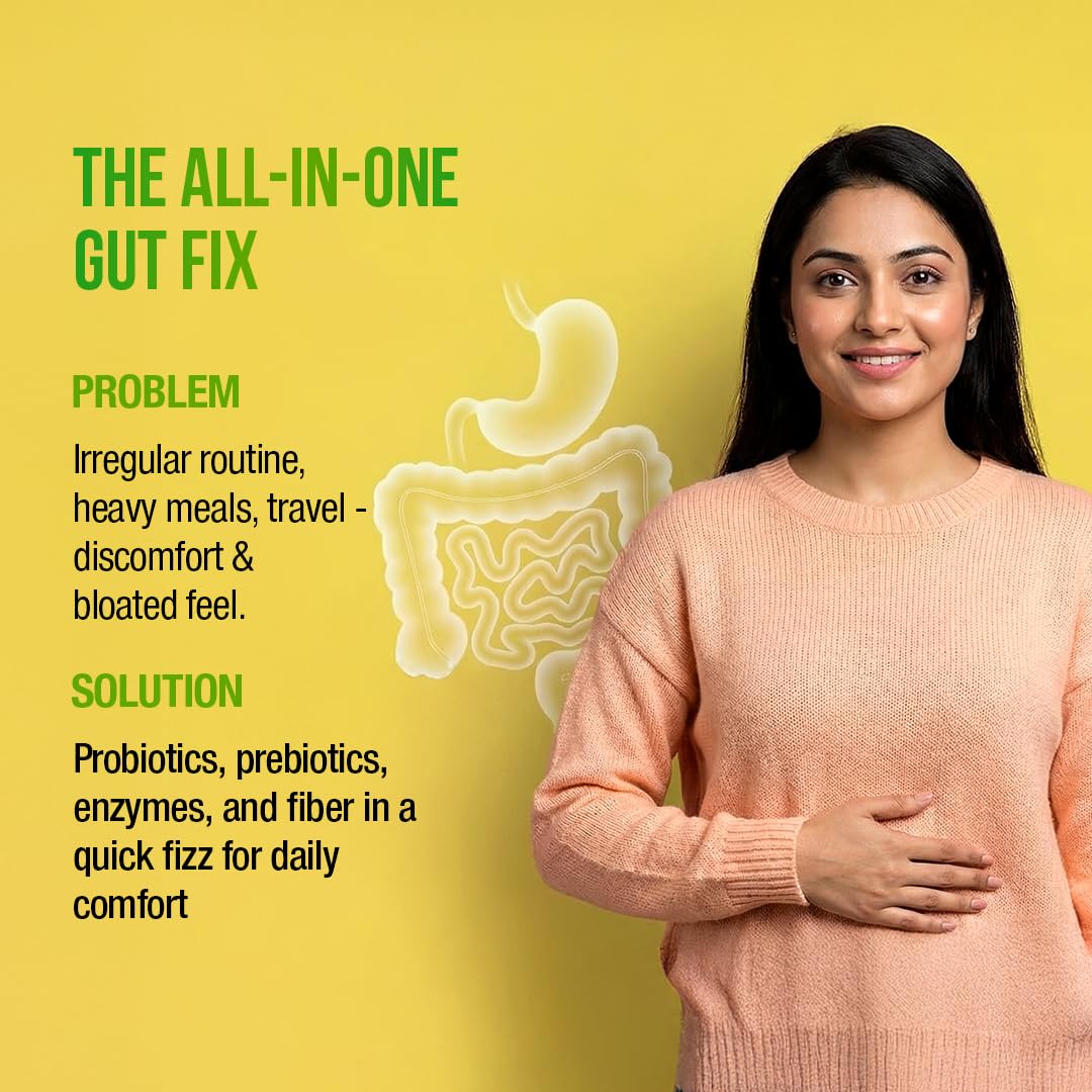 WOW Life Science Gut Fine Probiotics + Prebiotics Effervescent Tablets | Synbiotic Digestive Drink with 25 Billion CFU System, 16 Strains + Fiber | Zero Sugar Bloating Relief & Daily Gut Balance | Jeera Lime | 15 Tablets (Pack of 1) 3