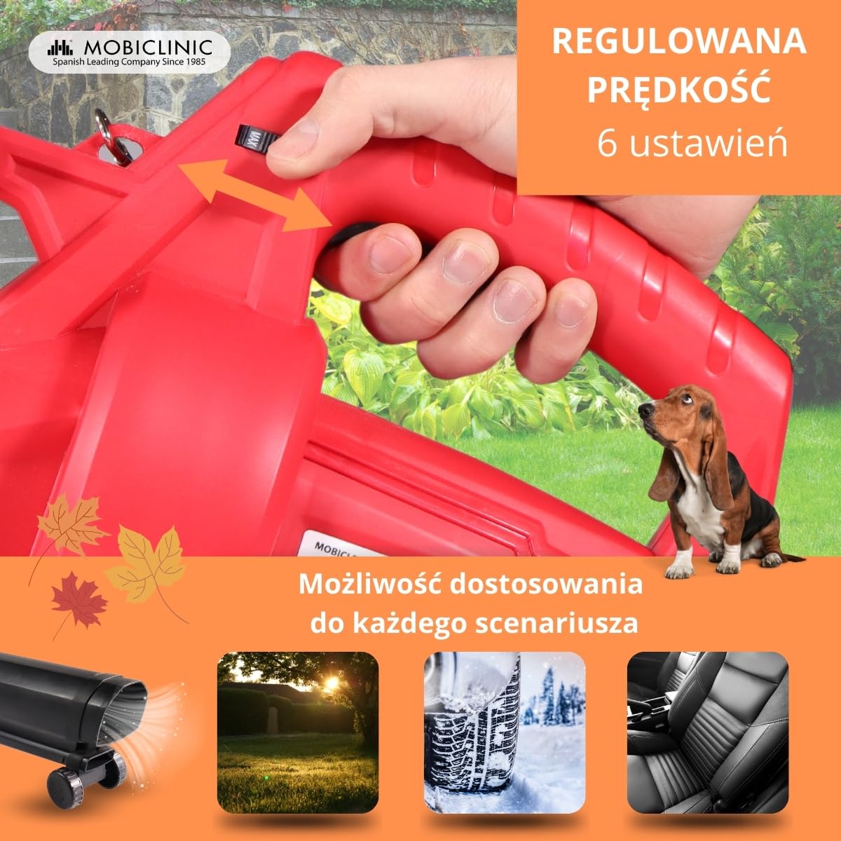 Mobiclinic®, Dmuchawa + Odkurzacz rozdrabniacz liści, 900w, 6 prędkości, 3 w 1, Lekka, 35l, Wtyczka, Prędkość dmuchania 270 km/h, Do ogrodu, 220v, Ramię na, Mobiclean