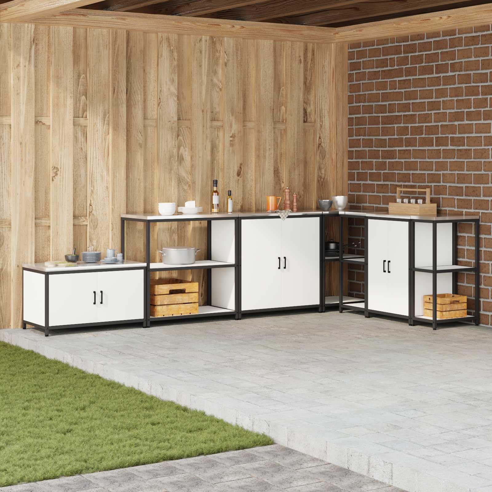 HATTEM - Scaffale da cucina bianco in acciaio, 90 x 50 x 92 cm, con robusto telaio e ripiani, autoportante, versatile per cucina, cantina, giardino e piano di lavoro