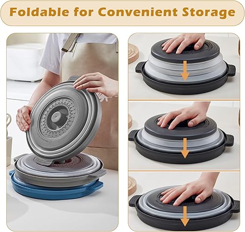 Miniatura 5 de Cubierta para salpicaduras de microondas, cubierta de microondas para alimentos con bandeja antiquemaduras, cubierta plegable para placa de