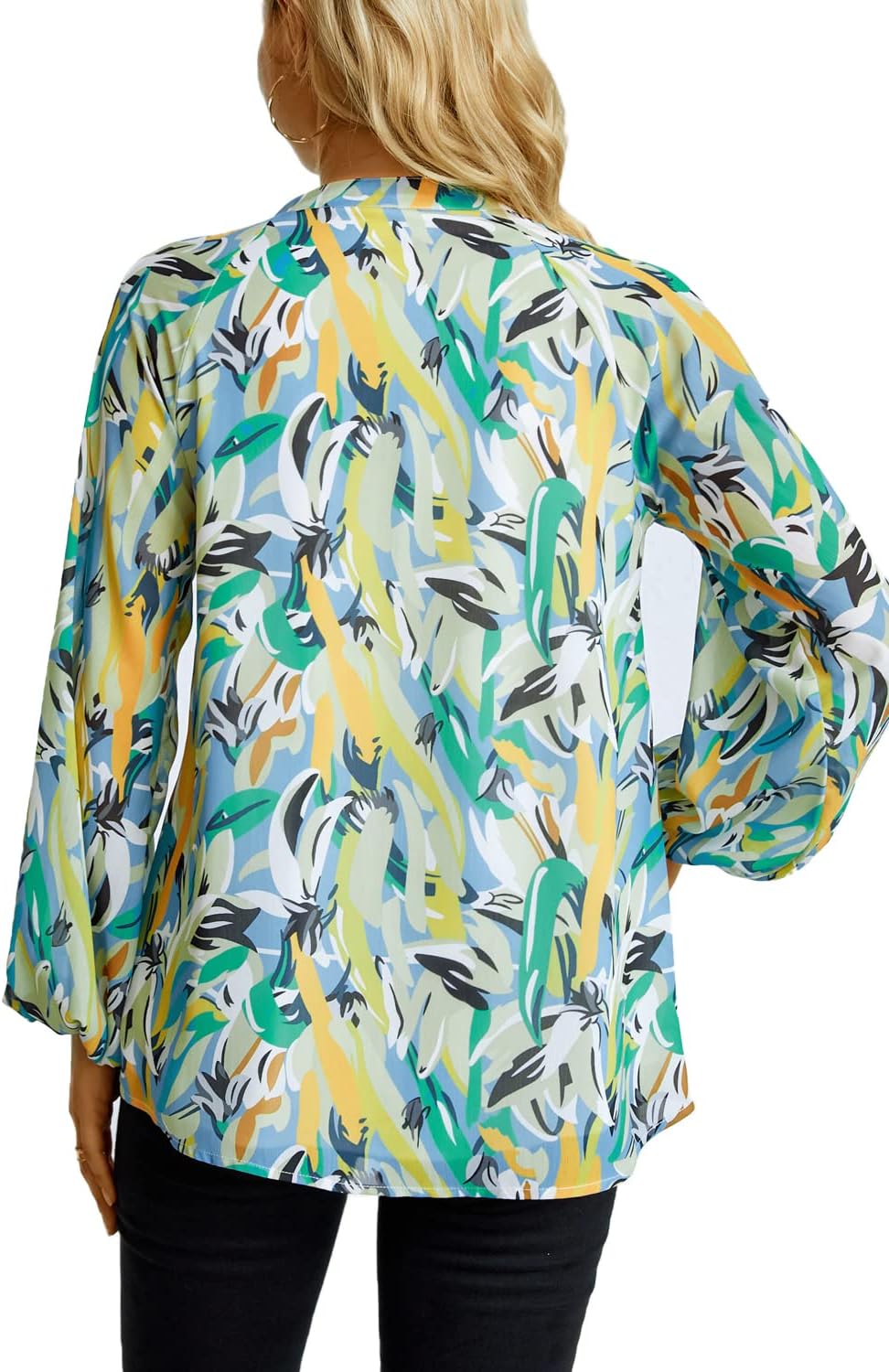 MLEBR Womens Tops Blouses Casual Spring Summer Boho Long Sleeve V Neck Leaves Printed Blouses Tops Tunics L - Image 5