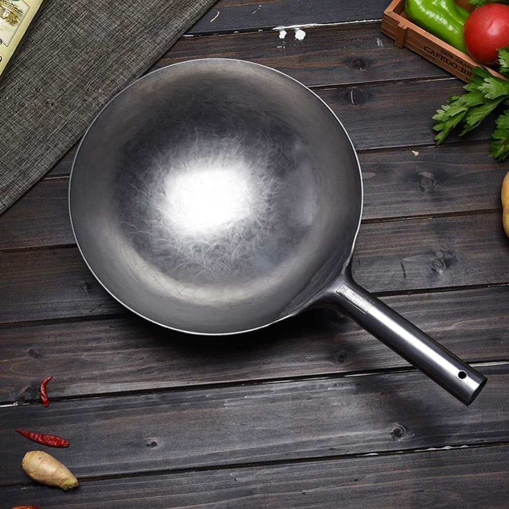 Wok in Acciaio al Carbonio, Pre-stagionato, Autentico Wok Martellato A Mano da 14 Pollici/32 Cm, Utilizzato per Pentole Antiaderenti Tradizionali Cinesi nei Ristoranti per Famiglie, 36cm