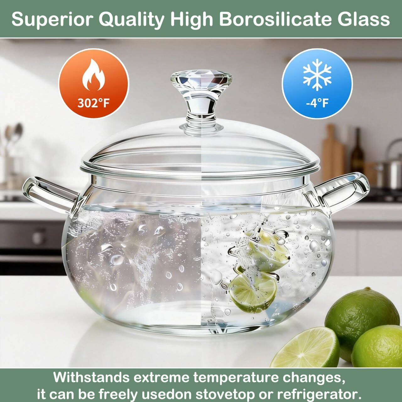 102oz Glass Simmer Pot, 3.2 Quart Glass Clear Pots for Cooking on Stove, Glass Saucepan with Cover, Easy Clean Heat Resistant Cookware Set Stovetop Pot for Noodles, Soup, Fruit, Pasta Noodle, Milk