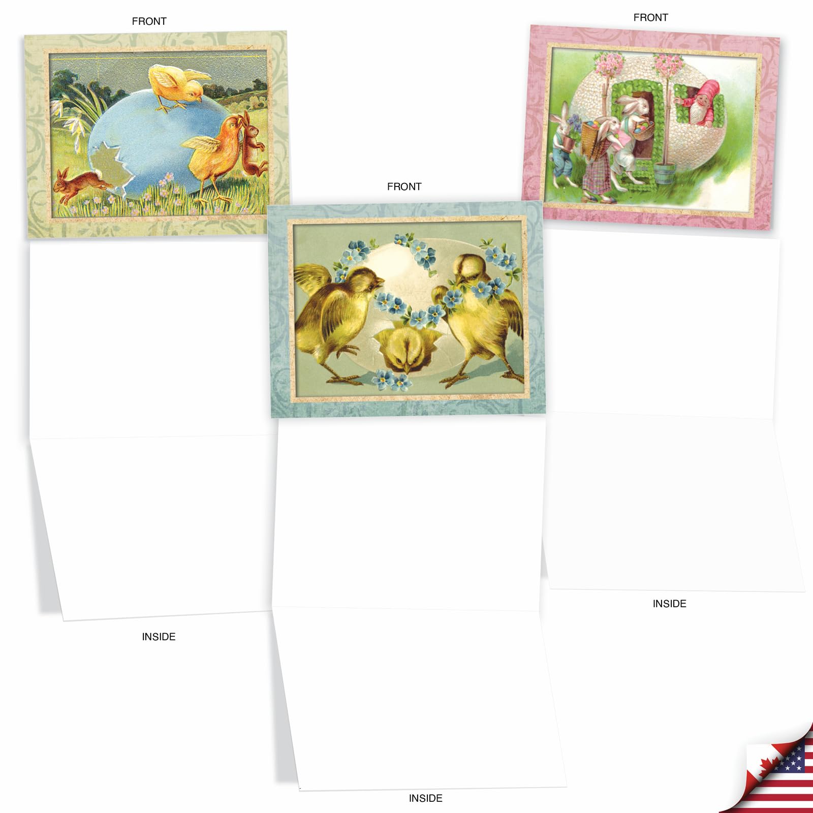 The Best Card Company - 20 Blanko-Notizen mit Umschlägen – Tiersortiment für alle Anlässe (10 Designs, je 2 Stück) – Frühlingsküken AM3196OCB-B2x10