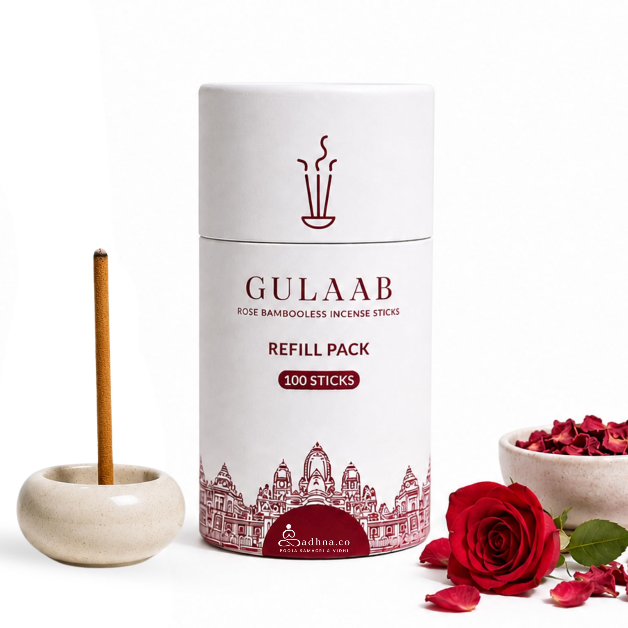 Rose (Gulab) Refill Pack -100 Bambooless Incense Sticks | Natural Agarbatti for Pooja, Meditation & Relaxation | Long-Lasting Fragrance (Rose)-image-35