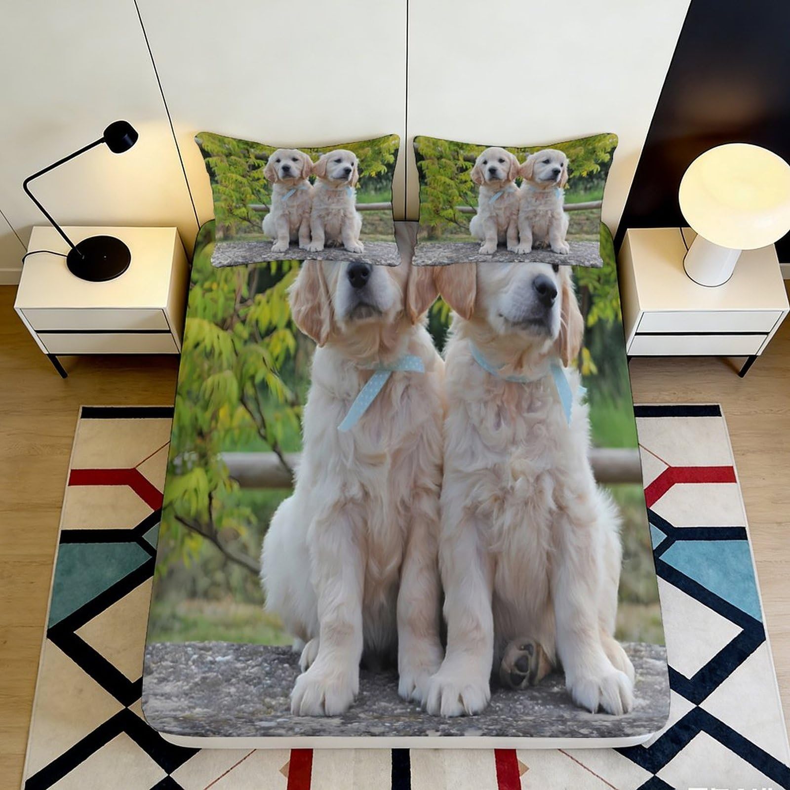 Jqzkxnhpbr Style-3 3D Printed Golden Retriever Dog Fitted Sheet Microfiber Anti-Slip Animal Bed Cover For Bedroom Dorm Decor Mattress Protection 90X200x25cm