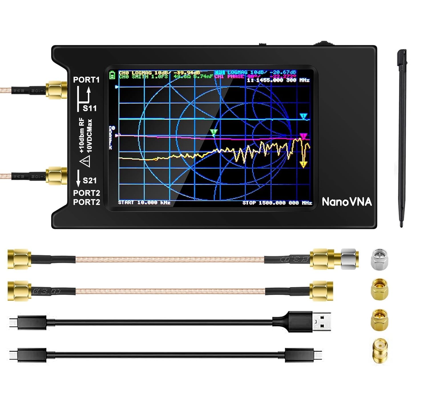 Contents of the AURSINC NanoVNA-H4 package