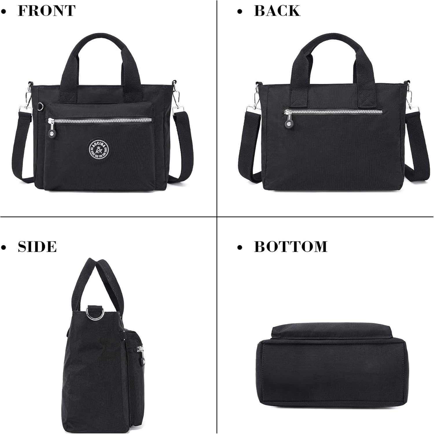 AOCINA Small Tote Bag With Zipper Mini Nylon Crossbody Bags for Women Work Everyday Multi Pocket Lightweight Satchel Purse - Image 7