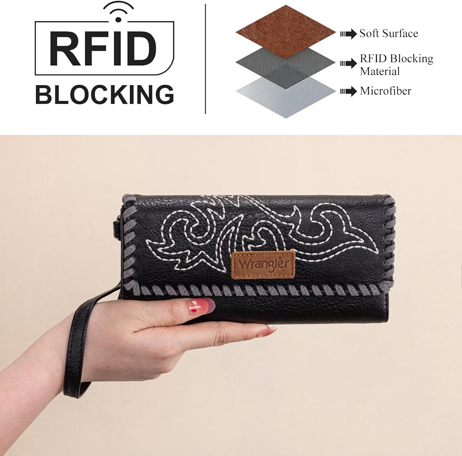 Montana West X Wrangler Western Wallets for Women Trifold Wristlet Wallets Large Capacity Women Clutch Wallet with Coin Purse - Image 3