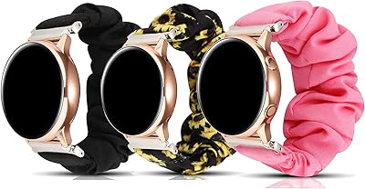 Compatible with Garmin Vivoactive 4s Bands for Women Men, 18mm Feminine Elastic Stretch Fabric Replacement Band Straps Wristbands for Garmin Venu 2S, Vivomove 3s (Black Yellow Pink)