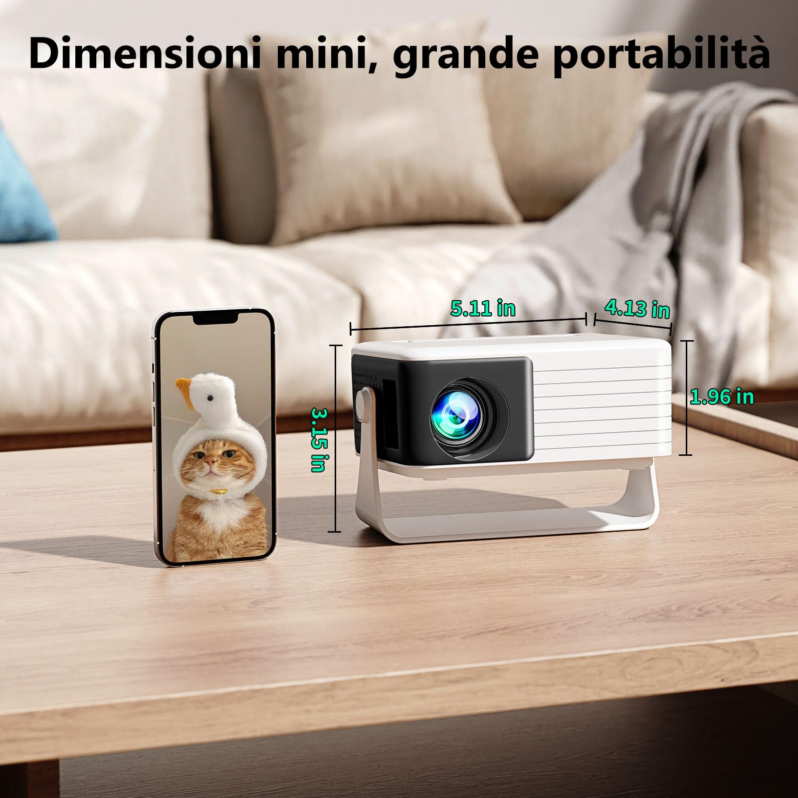 Yoton Y3 Mini Proiettore 15000 Lumens 4K Full HD 1080P Videoproiettore Portatile Auto Keystone Zoom 50%