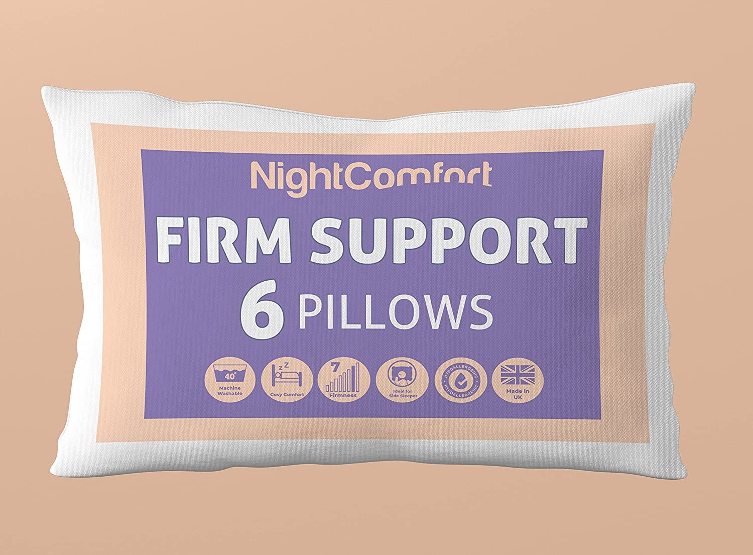 Night Comfort White 6 Pack Luxury Standard Pillows Firm Supportive For Side Sleep - Hypoallergenic Fluffy Microfibre With Hollowfibre Filled Bounce Back Bed Pillows