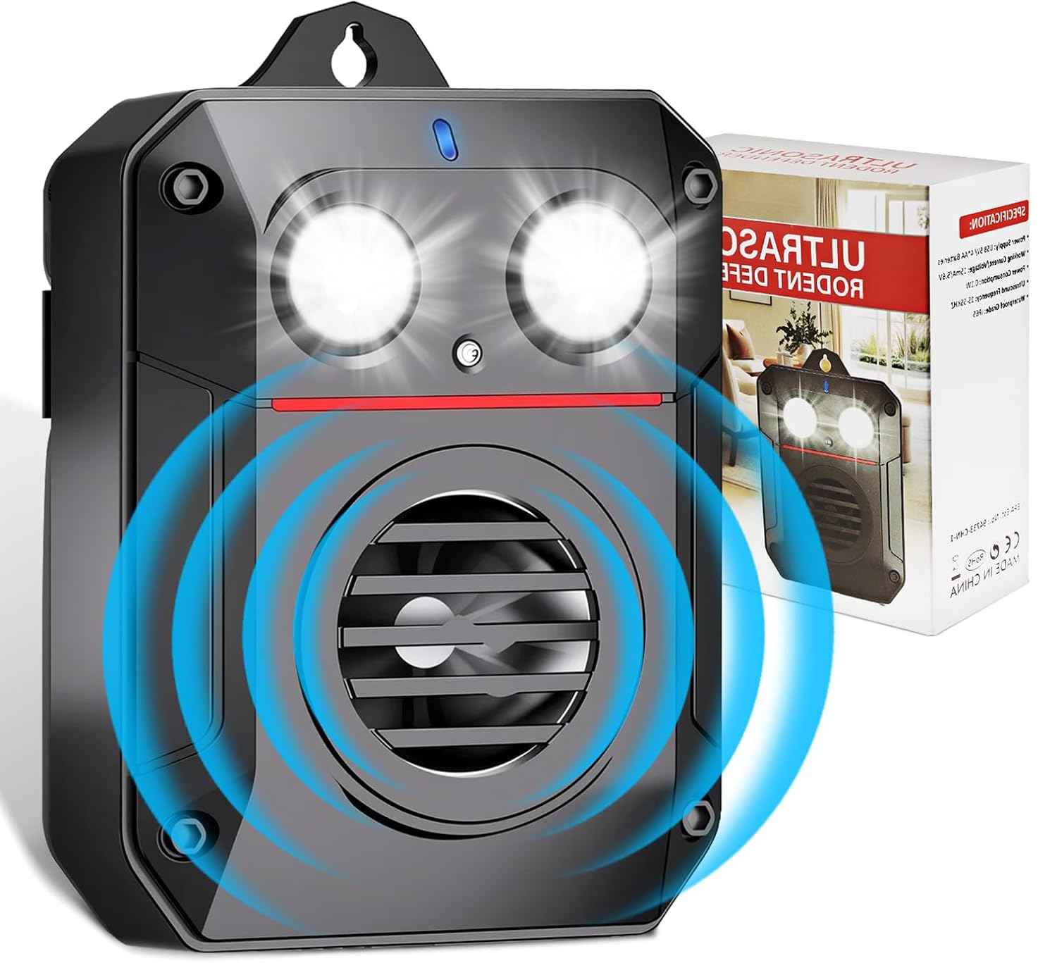 MEKEET Marderschreck Auto, Marderabwehr, Ultraschall Marderschreck mit Variabler Frequenz, mit Bewegungssensor & Blitzlicht für Haus, Scheune, Dachboden & Garage