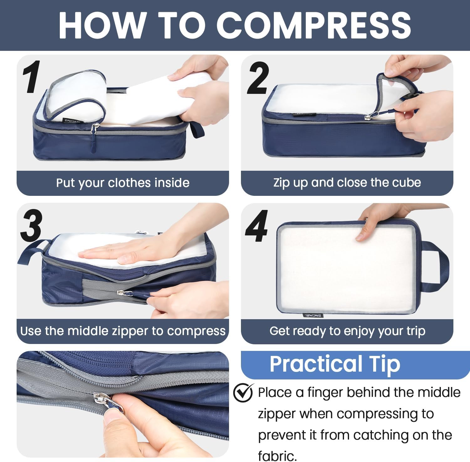 BAGAIL 6 Set Ultralight Compression Packing Cubes Packing Organizer for Travel Accessories Luggage Suitcase Backpack - Image 4