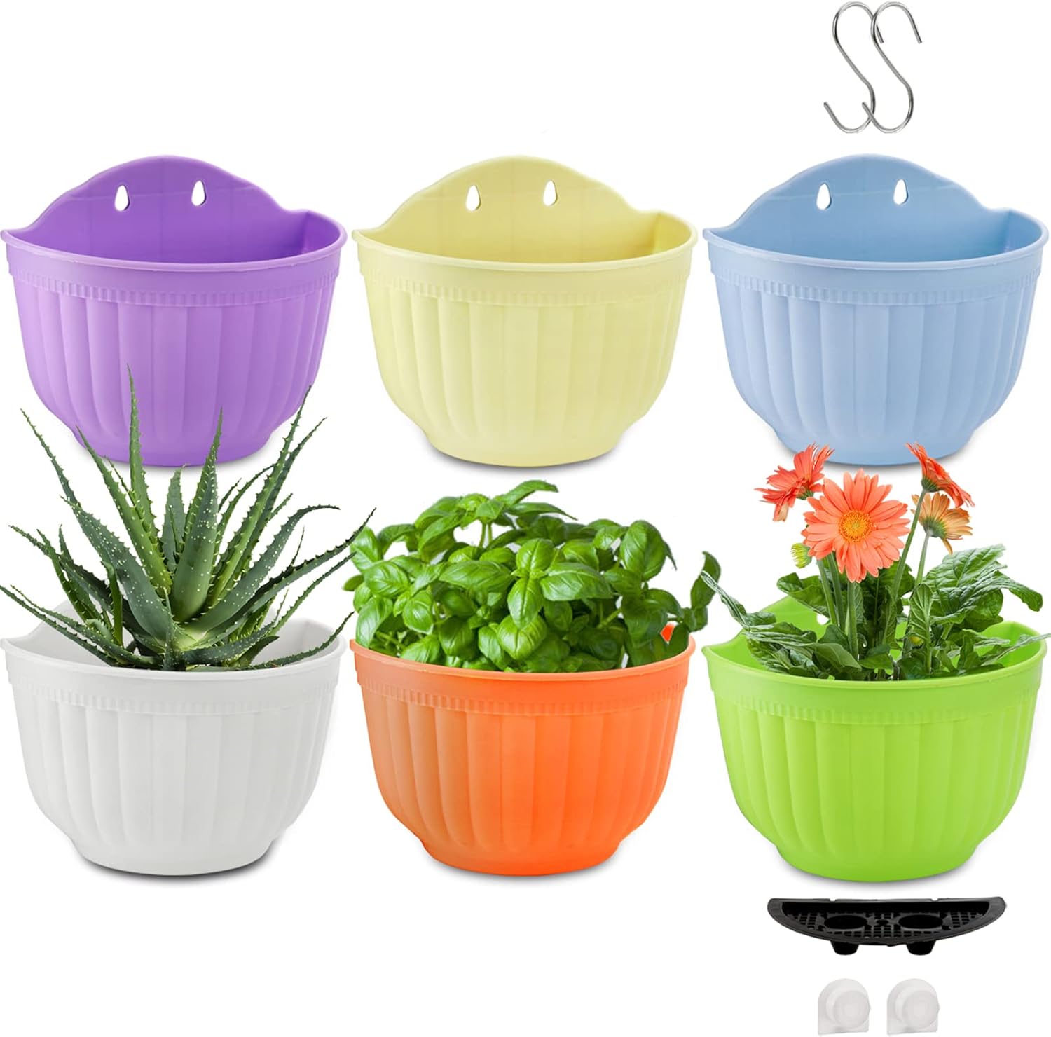 DEAYOU 6 Pack Wall Planter, Flower Pot for Fence, Railing Resin Pots