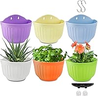 DEAYOU 6 Pack Half Moon Wall Hanging Planters - Resin Flower Pots with Drainage Holes, S Hooks for Indoor Outdoor Succulents Herbs Gardens Fences