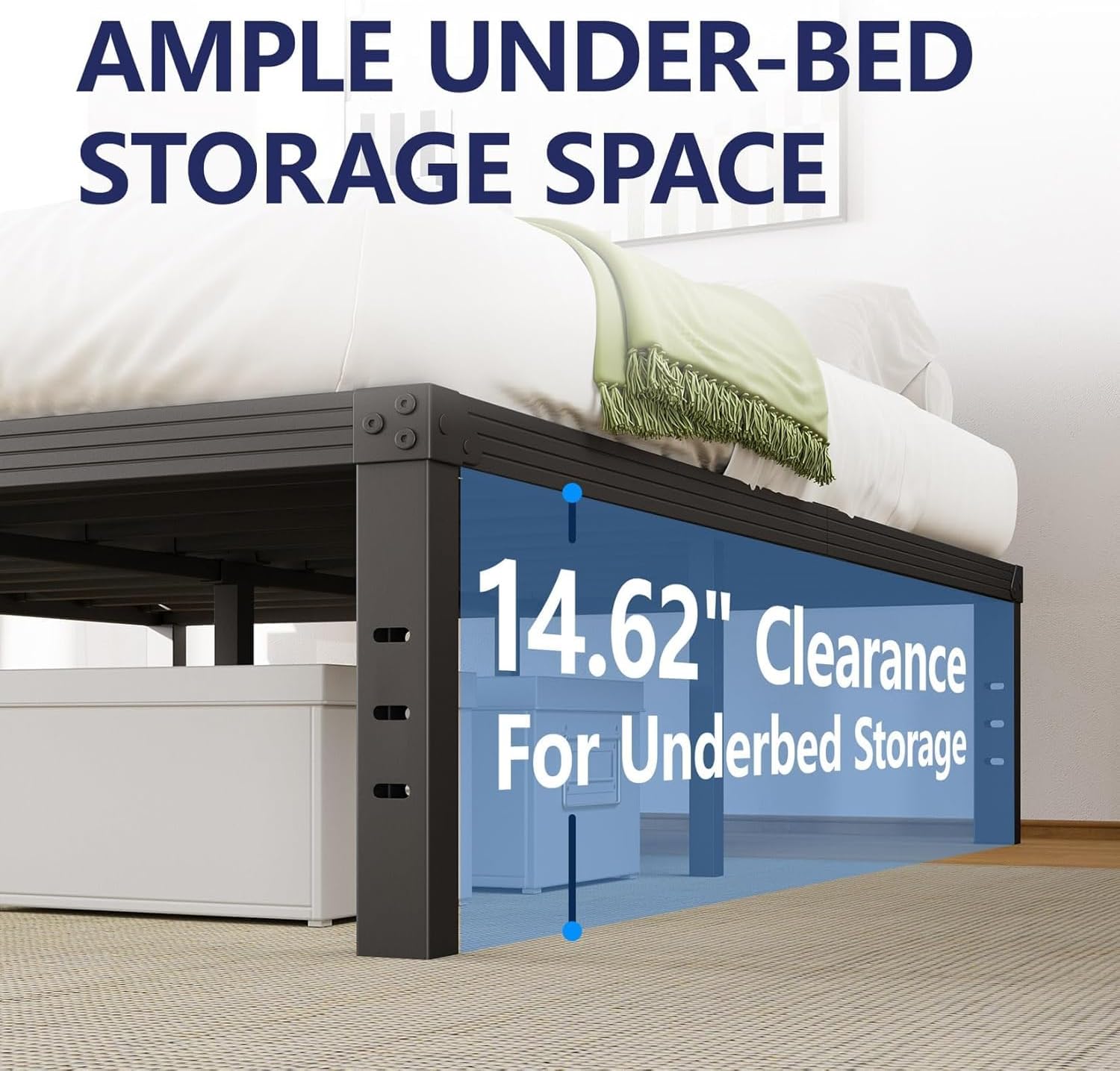 16 Inch High Metal King Bed Frame, Platform King Size Bed Frame No Box Spring Needed, Easy to Install, Noise Free, Sturdy