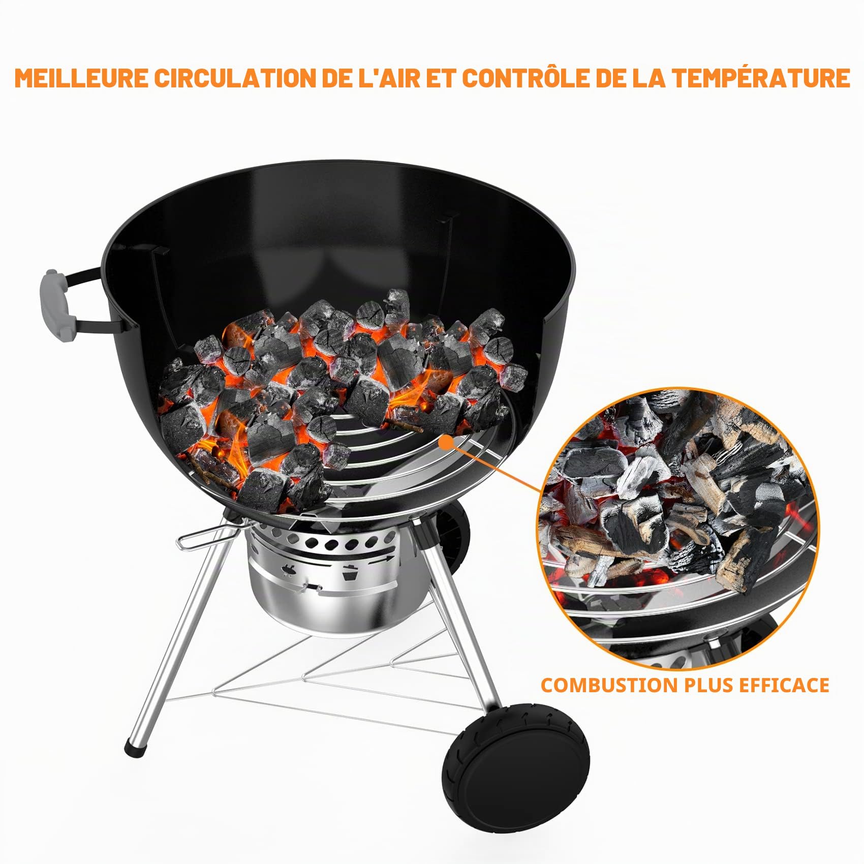 onlyfire Grille à Charbon pour Weber Kettle 57 cm, Accessoire pour Barbecue à Charbon de Bois Weber 57 cm, Grille de Fond 43cm