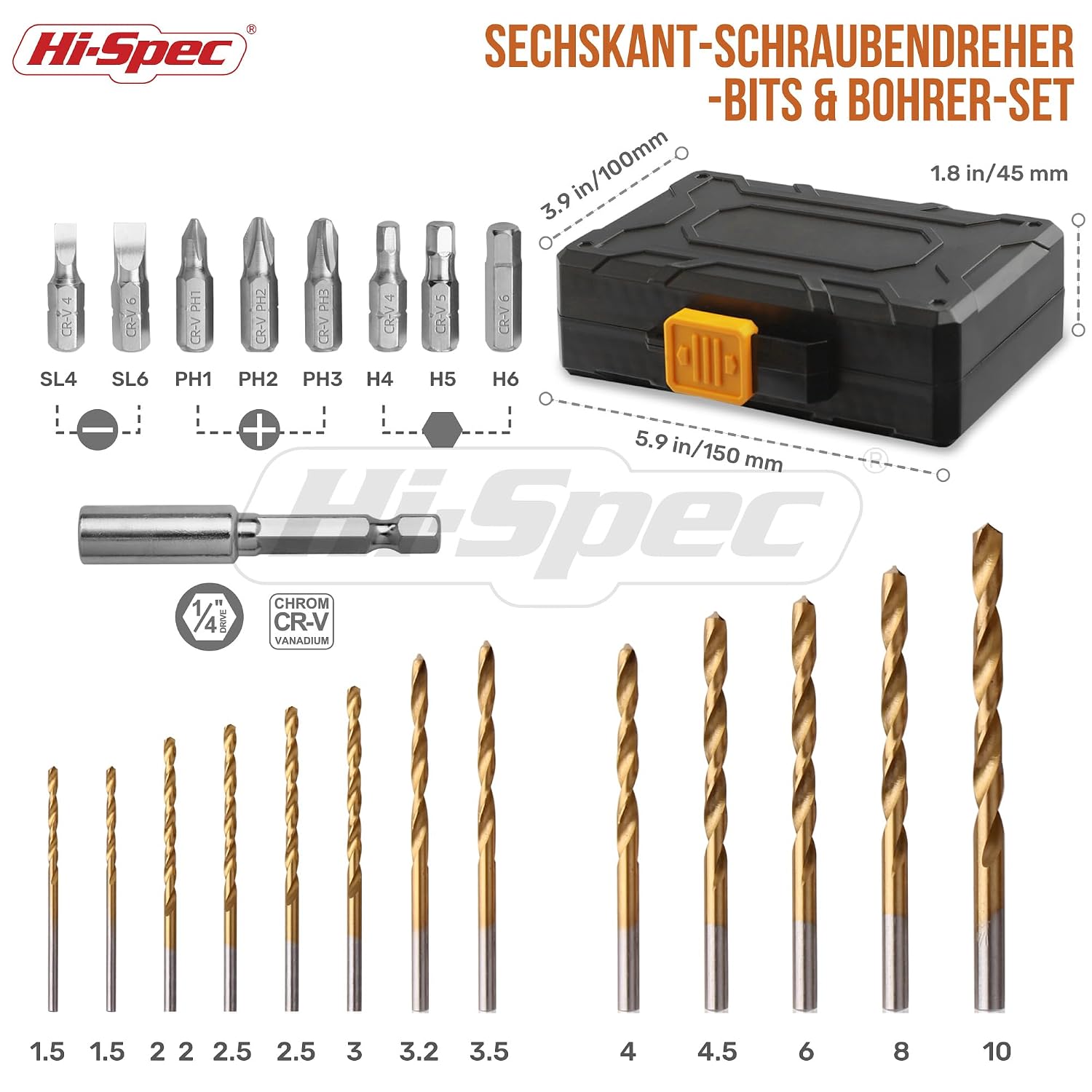 Hi-Spec 24-Piece HSS Metal Drill Bit Set and 25 mm Hex Shank Screwdriver Bit Set Including Magnetic Bit Holder - Accessories for Drill and Cordless Screwdrivers 24 Teile
