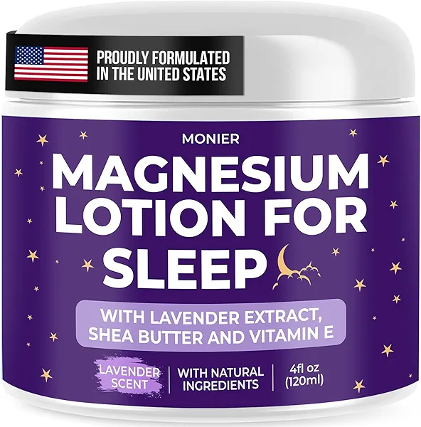 Magnesium Lotion for Sleep - Apply to Legs, Arms or Chest - Relaxing Magnesium Cream with Lavender, Shea Butter, Aloe Vera - 100% Natural Ingredients - Safe for Kids (4 oz, Lavender)