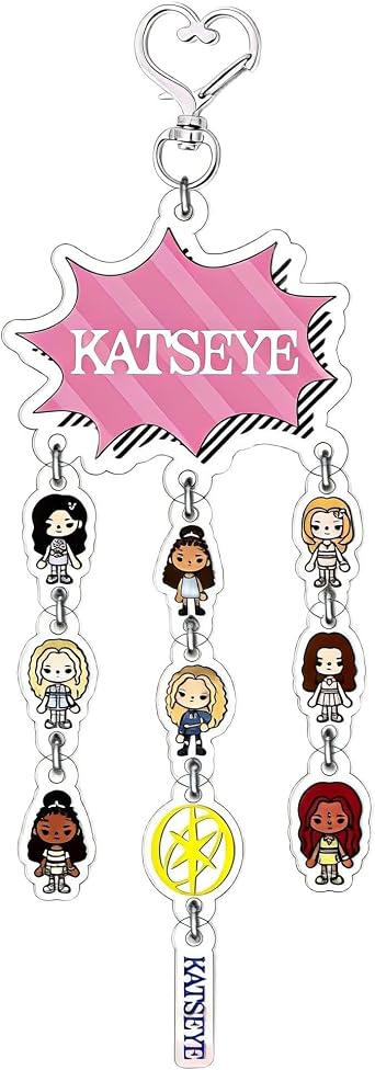 KATSEYE Kpop Keychain, Double-Sided Acrylic Cartoon Keyring with Group Logo & Member Charms, K Pop Keychains for Women Backpack Purse Accessories, Cute Fan Gifts 12cm