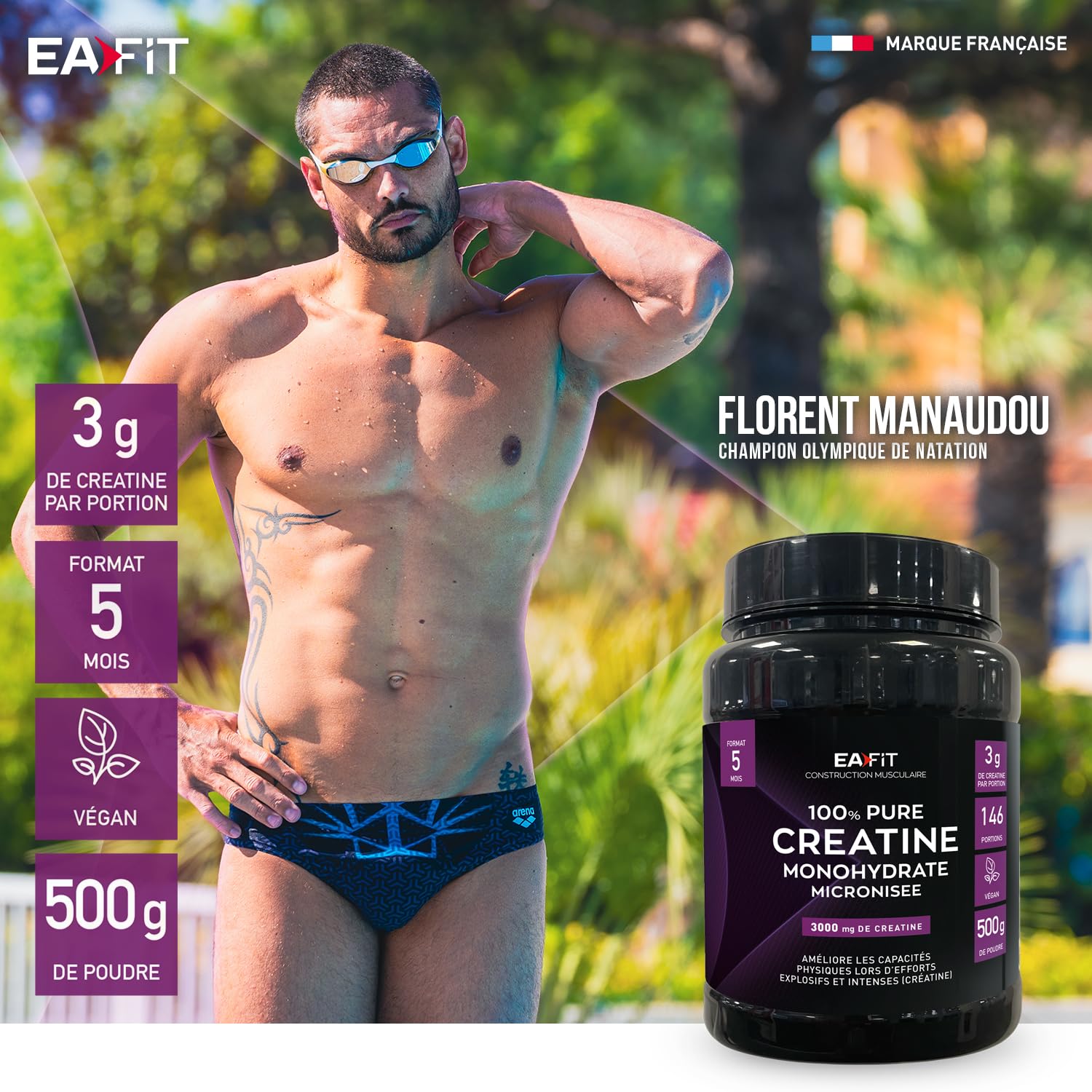 Creatine Monohydrate Eafit Pure - Musculation Prise De Masse - Poudre 500g | Booster Puissant Pre Workout, Augmente Performances Et Prise De Masse Musculation Homme - Poudre Micronisée, Cure De 5 Mois