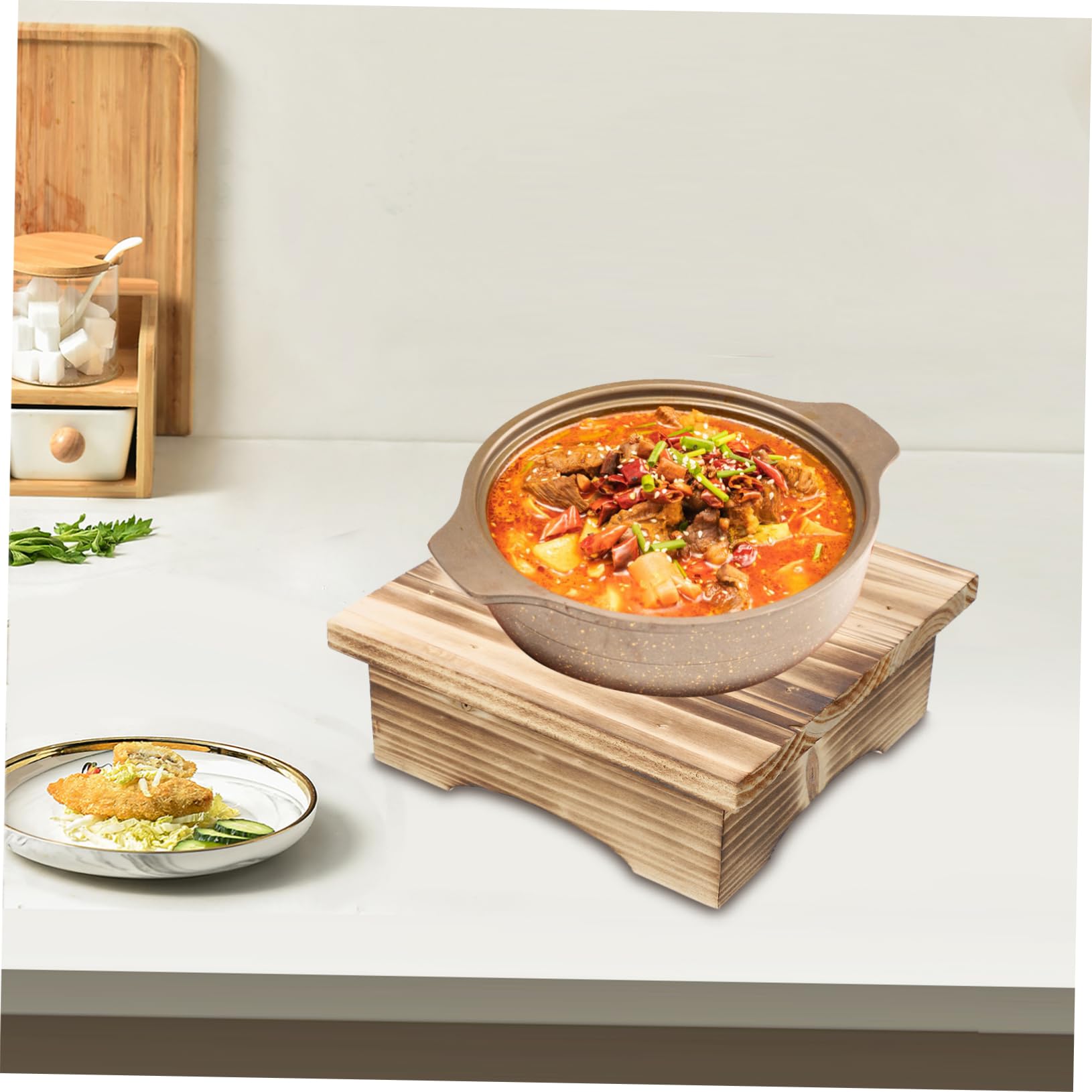 STOBAZA Wooden Pot Stand for Stone Pots Skid Casserole Rack Heat Insulation Kitchen Holder for Home and Restaurant Compatible with Bowls