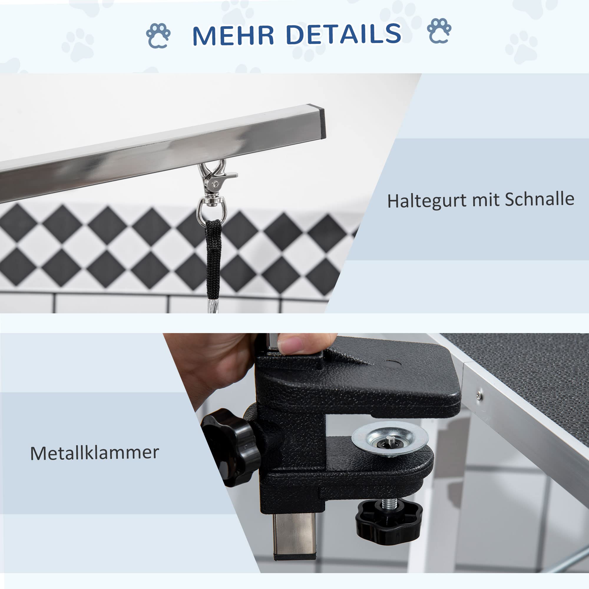 PawHut Trimmtisch für Hunde Klappbar Galgen 91,5 x 61,5 x 76 cm Schwarz | Hundepflegetisch, Haustierpflegetisch, Höhenverstellbarer Galgen, Schlingen, Rutschfeste Oberfläche, Schertisch Bis 150 kg