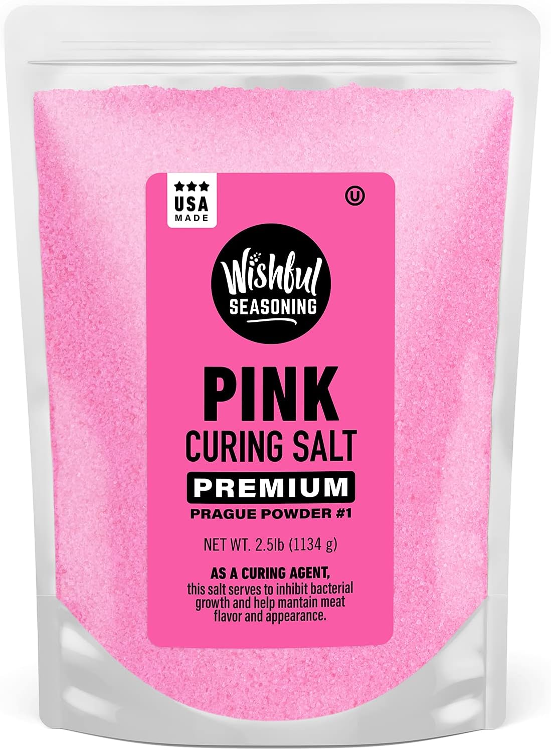 Wishful Curing Salt #1 [2.5 lbs bag] Pink Curing Salt, Prague Powder 1, 6.25% Sodium Nitrite "Insta Cure" for Game, Bacon, Sausage, Ham, Jerky Cure, Corned Beef, Quick, Bulk, Made in USA