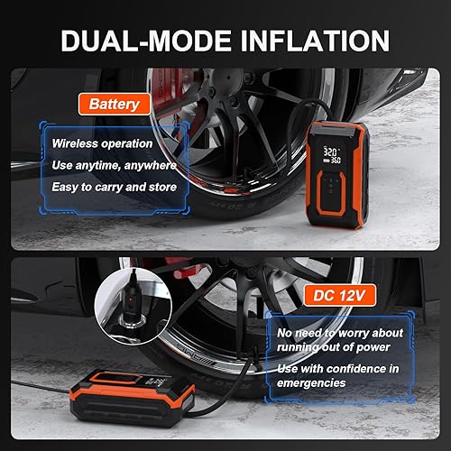 Miniatura 4 de Inflador de neumáticos, compresor de aire portátil, bomba de aire inalámbrica de 150 PSI para neumáticos de automóvil, doble potencia, batería y 12