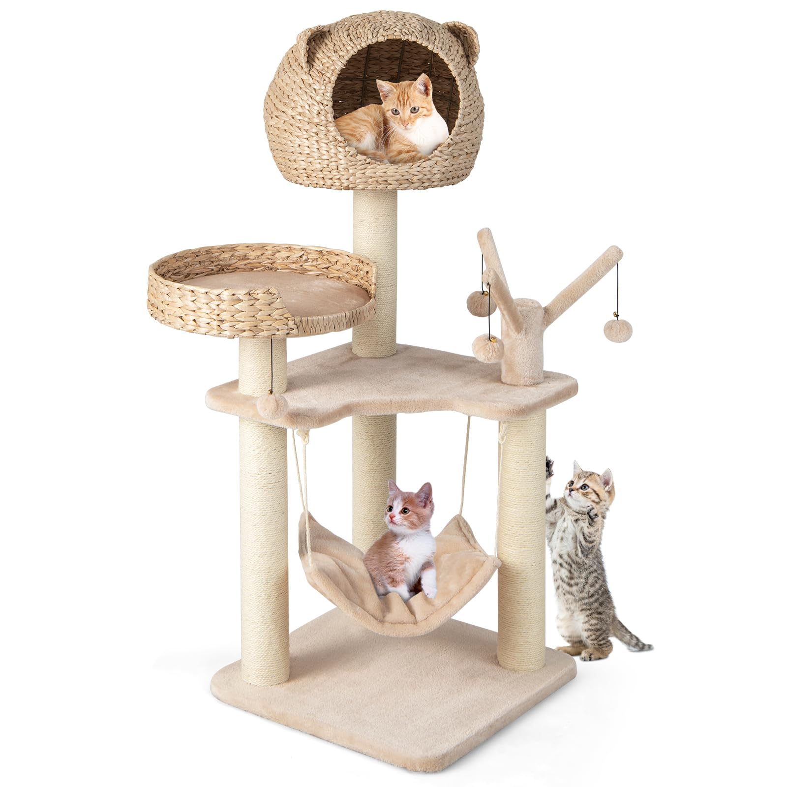 SOARS Rascador de varios niveles, 121 cm, con cueva y hamaca, 4 bolas y cama, árbol de escalada para gatos, estable