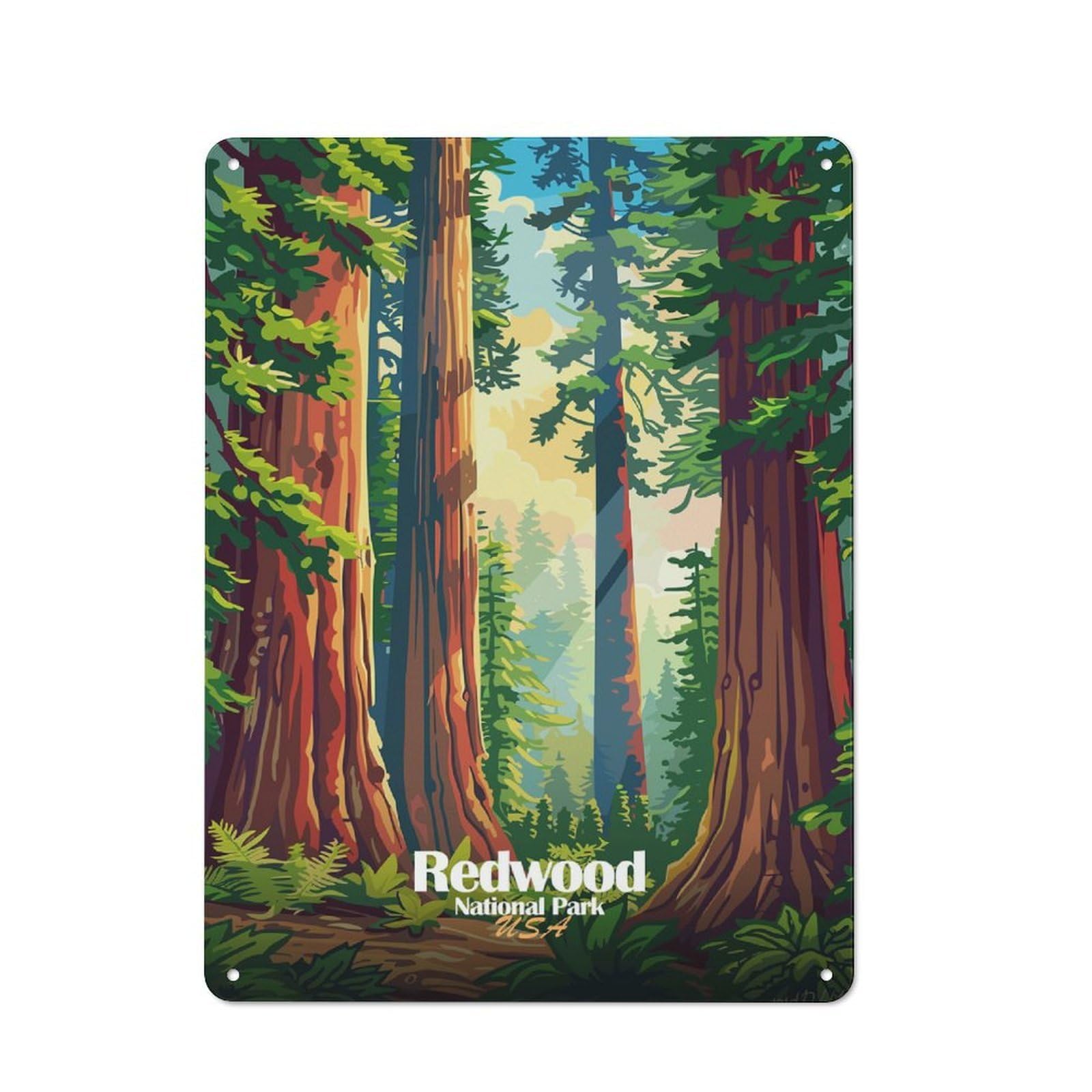 Junmoney Redwood National Park Illustration Industrial Metal Sign 40X30cm, Clean Industrial Loft Wall Plaque For Modern Home, Workshop, Office Or Cafe