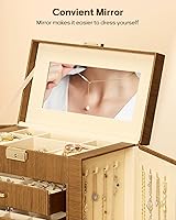 Vista 16 de Homde Regalos de Navidad de cuero sintético, enorme joyero, organizador de reloj con espejo, collar, anillo y aretes, estuche de regalo con Dorado