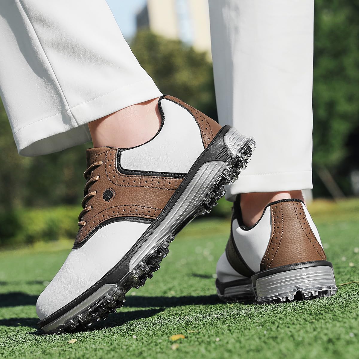ULTIANT Zapatos de Golf para Hombre, Impermeables y Confortables, Diseño Clásico con Suela Antideslizante, Respirantes y Ligeros, Ideales para Juego y Entrenamiento de Golf en Campo